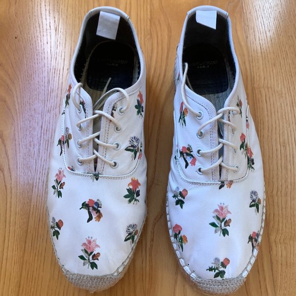 Saint Laurent Floral Print Leather Espadrilles - Picture 2 of 8